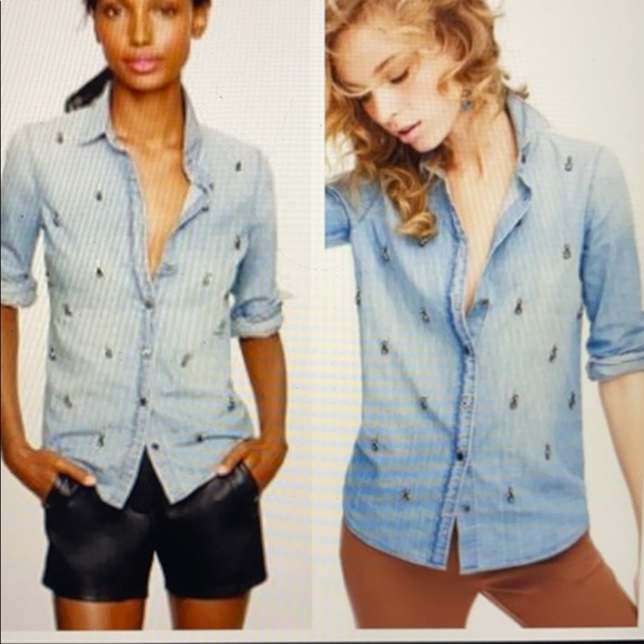 Bejeweled chambray denim button up shirt - Picture 5 of 5